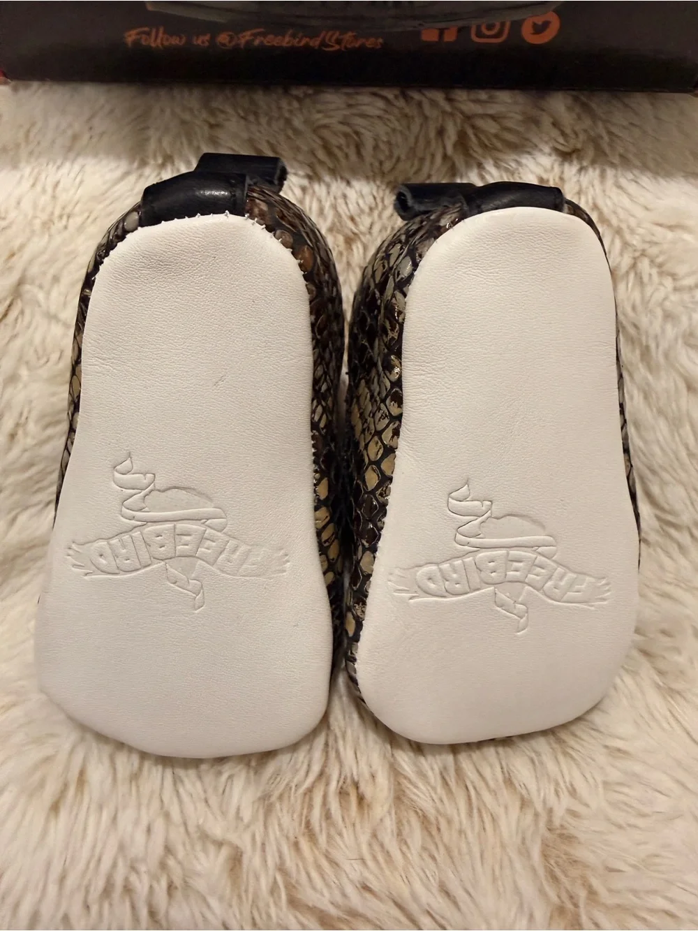 RARE Freebird Baby Kicks Blue Snake Leather Shoes 0-3 Months NIB + Box & Bag